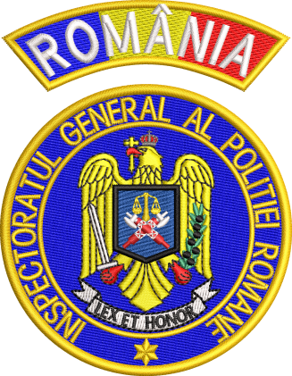Emblema INSPECTORATUL GENERAL AL POLITIEI ROMANE + EMBLEMA ROMANIA TRICOLOR CHENAR GALBEN ( IGPR )